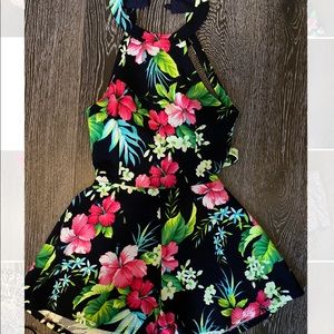 Black floral romper with open back